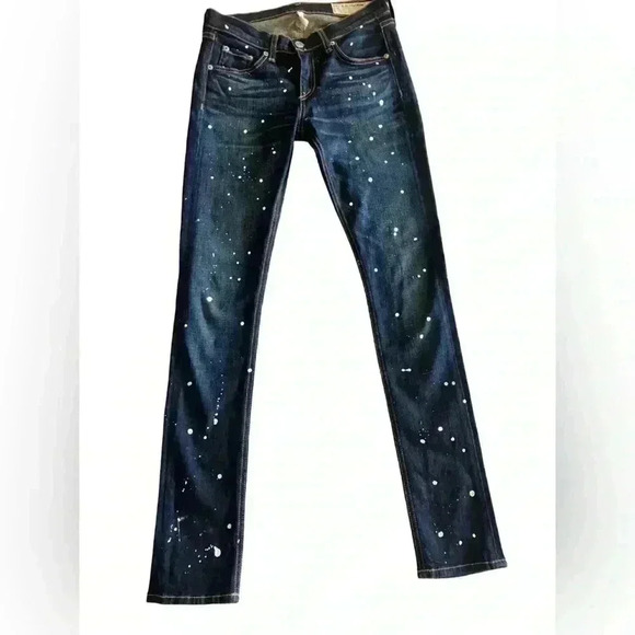 Rag and Bone “Paint Splatter” Skinny Jeans Dark Wash - Picture 2 of 10